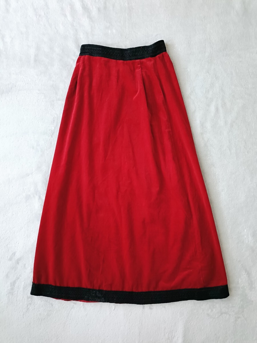 ヴィンテージ ベルベット巻きスカート アンティーク フォークロア マキシ丈 赤 Vivante フォークロア ラップスカート クラシカル 古着_画像2