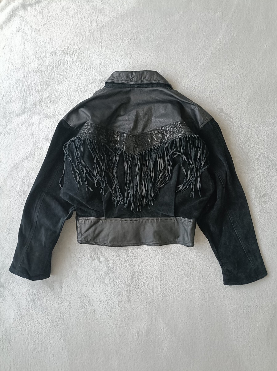 レザージャケット フリンジ ブラック スエード ヴィンテージ アメリカ古着 ライダース ウエスタン USA 本革 ベルト アメカジ ライダース M_画像3
