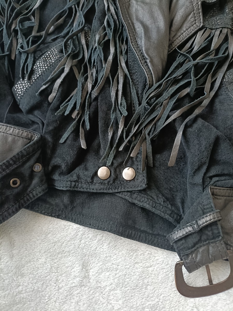 レザージャケット フリンジ ブラック スエード ヴィンテージ アメリカ古着 ライダース ウエスタン USA 本革 ベルト アメカジ ライダース M_画像5