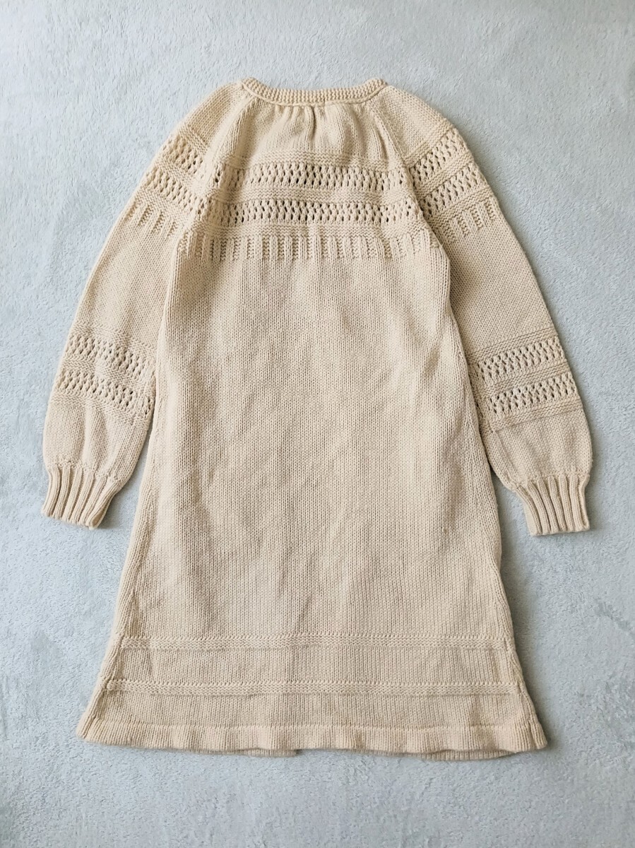 ヴィンテージ ニットコート ロングカーディガン 生成り アイボリー ナチュラル クロシェ編み MERVYN'S アメリカ古着 羽織 レディース M_画像3
