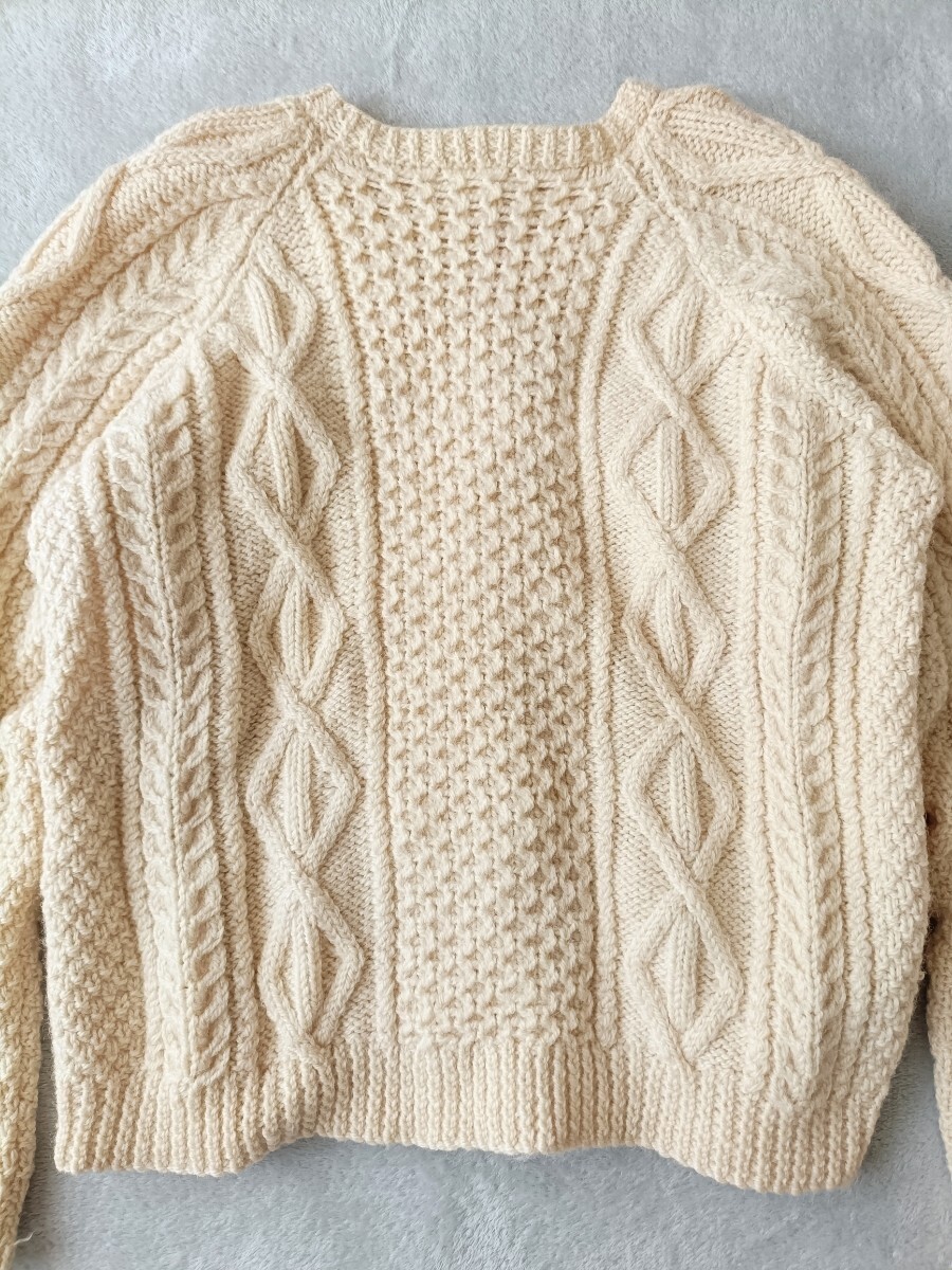 ヴィンテージ アランニットカーディガン メタルボタン 古着 セーター ケーブルニット フィッシャーマン ウール 手編み ユーロ_画像6