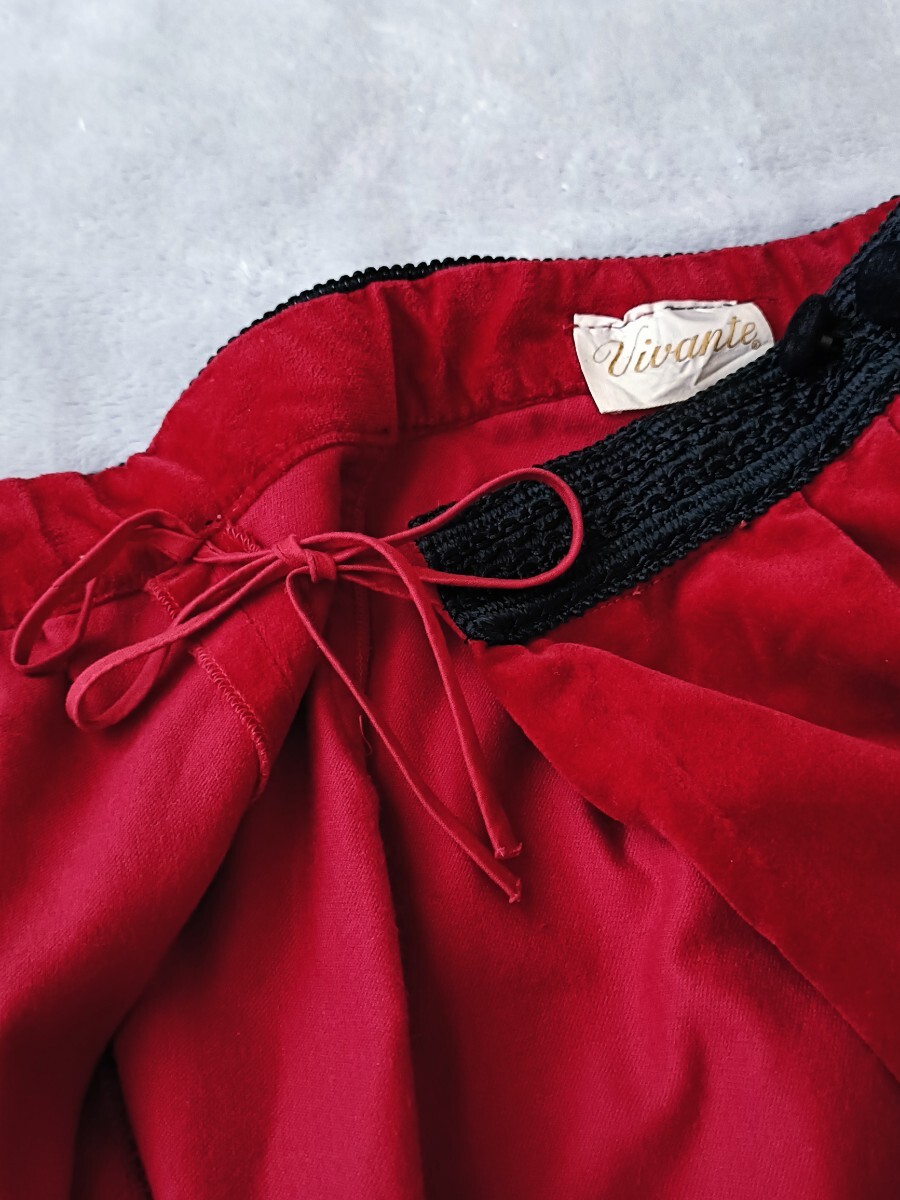 ヴィンテージ ベルベット巻きスカート アンティーク フォークロア マキシ丈 赤 Vivante フォークロア ラップスカート クラシカル 古着_画像3