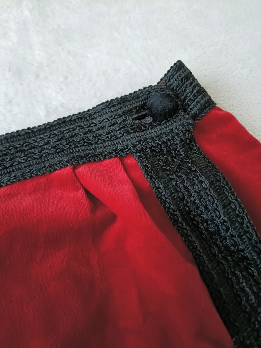ヴィンテージ ベルベット巻きスカート アンティーク フォークロア マキシ丈 赤 Vivante フォークロア ラップスカート クラシカル 古着_画像4