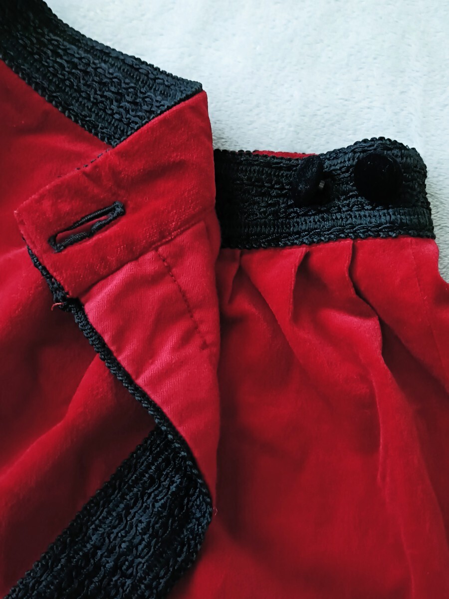 ヴィンテージ ベルベット巻きスカート アンティーク フォークロア マキシ丈 赤 Vivante フォークロア ラップスカート クラシカル 古着_画像5
