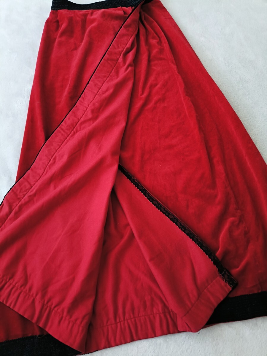 ヴィンテージ ベルベット巻きスカート アンティーク フォークロア マキシ丈 赤 Vivante フォークロア ラップスカート クラシカル 古着_画像6