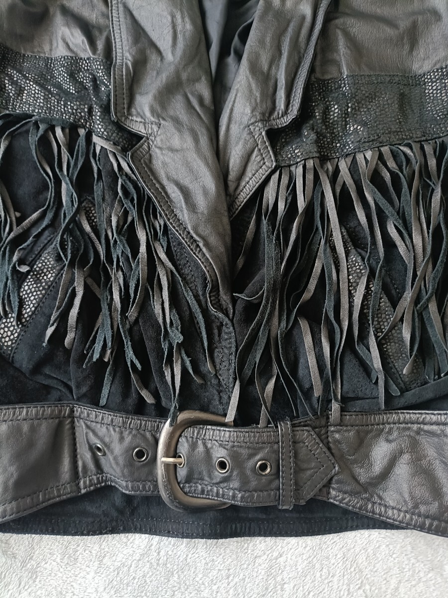 レザージャケット フリンジ ブラック スエード ヴィンテージ アメリカ古着 ライダース ウエスタン USA 本革 ベルト アメカジ ライダース M_画像4