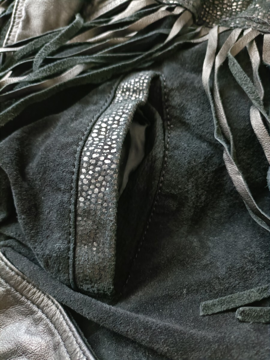 レザージャケット フリンジ ブラック スエード ヴィンテージ アメリカ古着 ライダース ウエスタン USA 本革 ベルト アメカジ ライダース M_画像6
