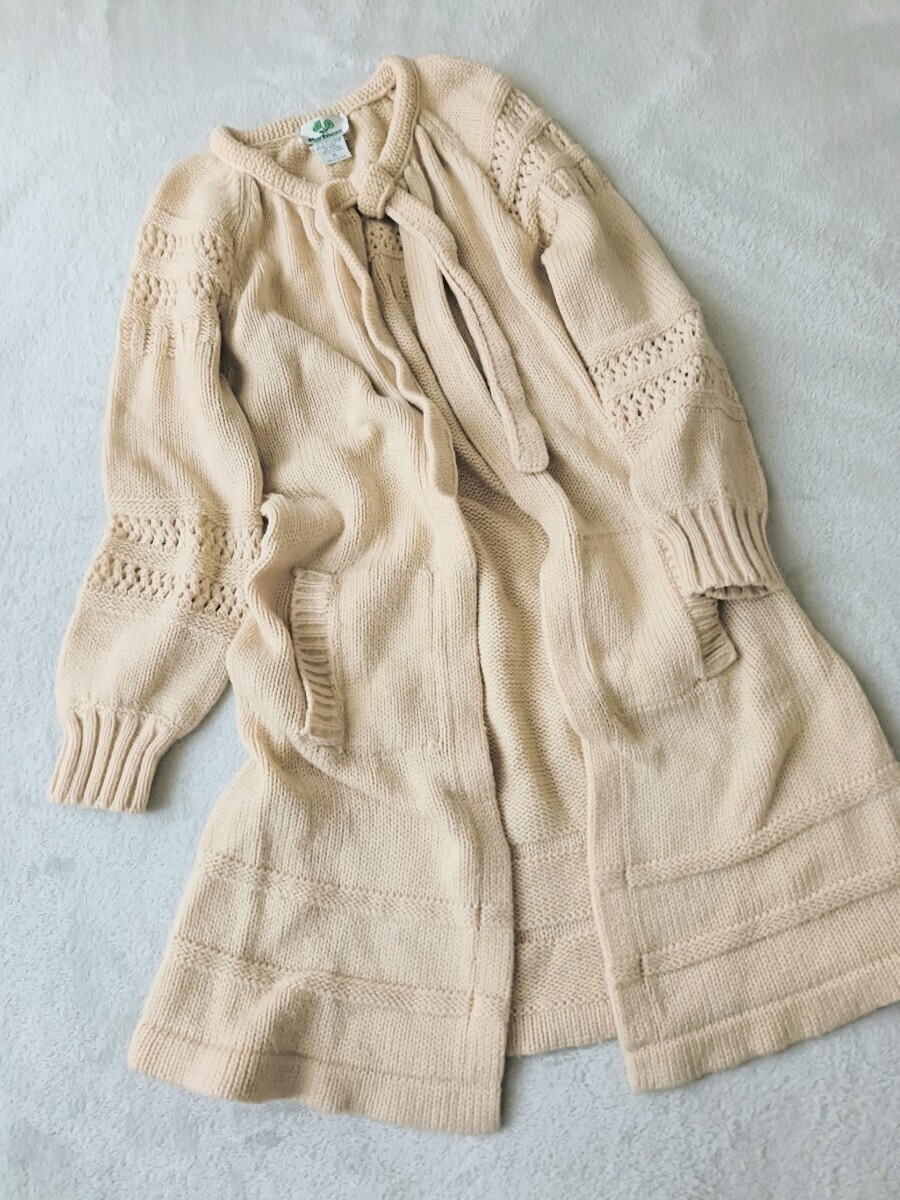 ヴィンテージ ニットコート ロングカーディガン 生成り アイボリー ナチュラル クロシェ編み MERVYN'S アメリカ古着 羽織 レディース M_画像1