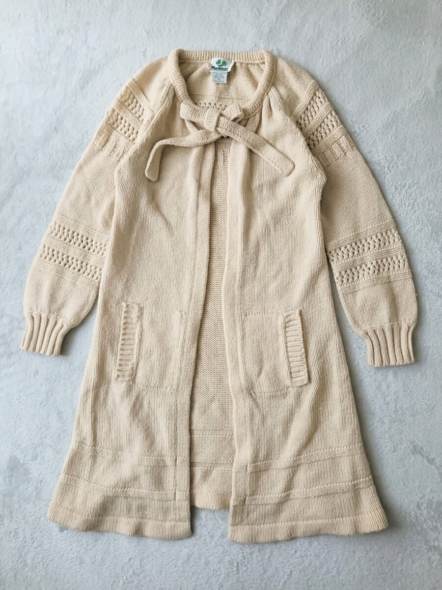 ヴィンテージ ニットコート ロングカーディガン 生成り アイボリー ナチュラル クロシェ編み MERVYN'S アメリカ古着 羽織 レディース M_画像2