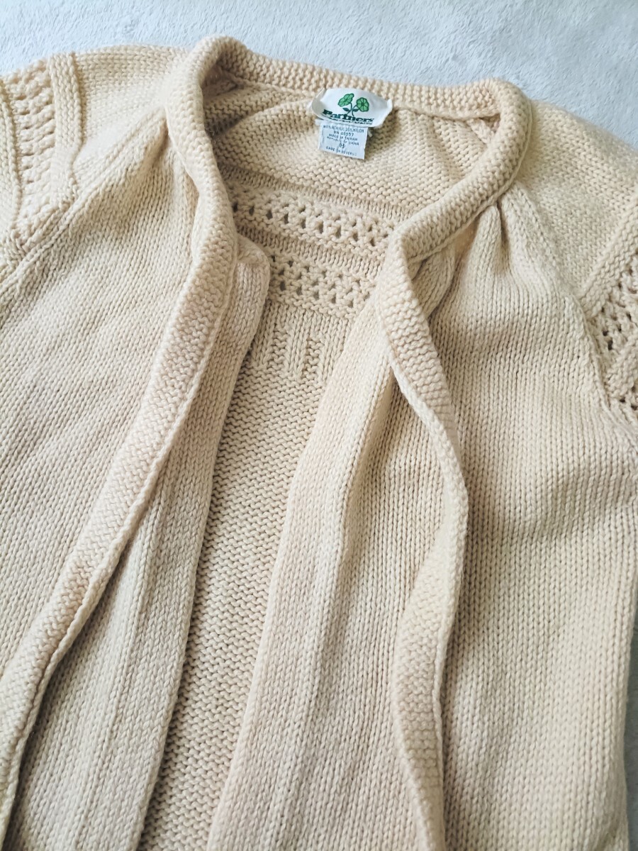 ヴィンテージ ニットコート ロングカーディガン 生成り アイボリー ナチュラル クロシェ編み MERVYN'S アメリカ古着 羽織 レディース M_画像4