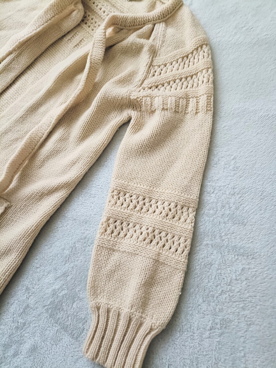 ヴィンテージ ニットコート ロングカーディガン 生成り アイボリー ナチュラル クロシェ編み MERVYN'S アメリカ古着 羽織 レディース M_画像6