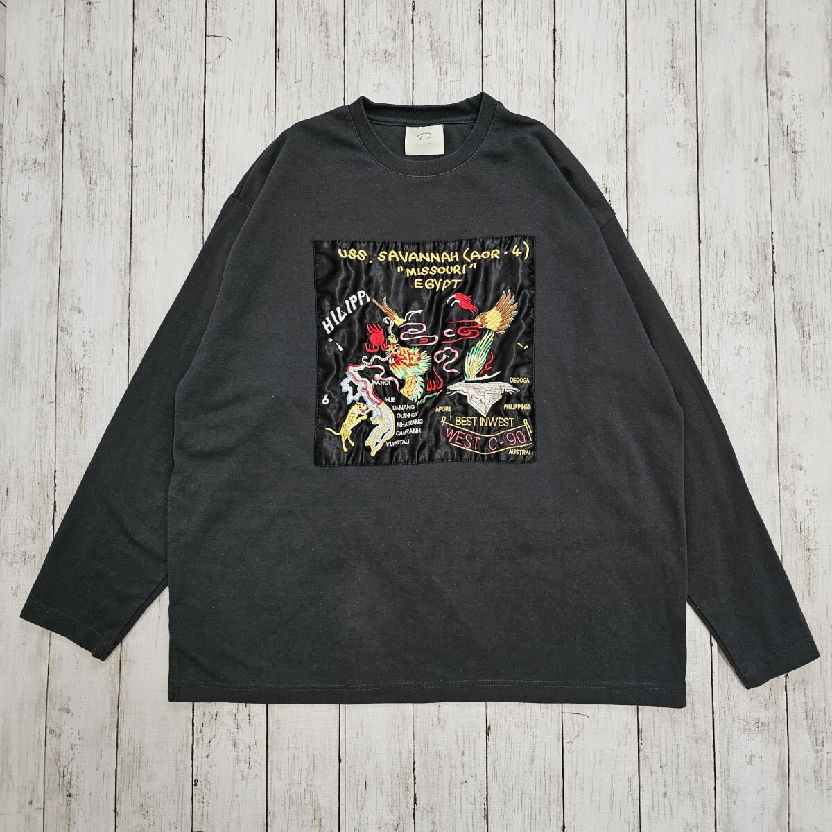 ★S■ ENDER PRODUCTS エンダープロダクツ 長袖 Tシャツ ロンT 刺繍 ビッグシルエット Lサイズ スミクロ トップス 綿混 カットソー _画像2