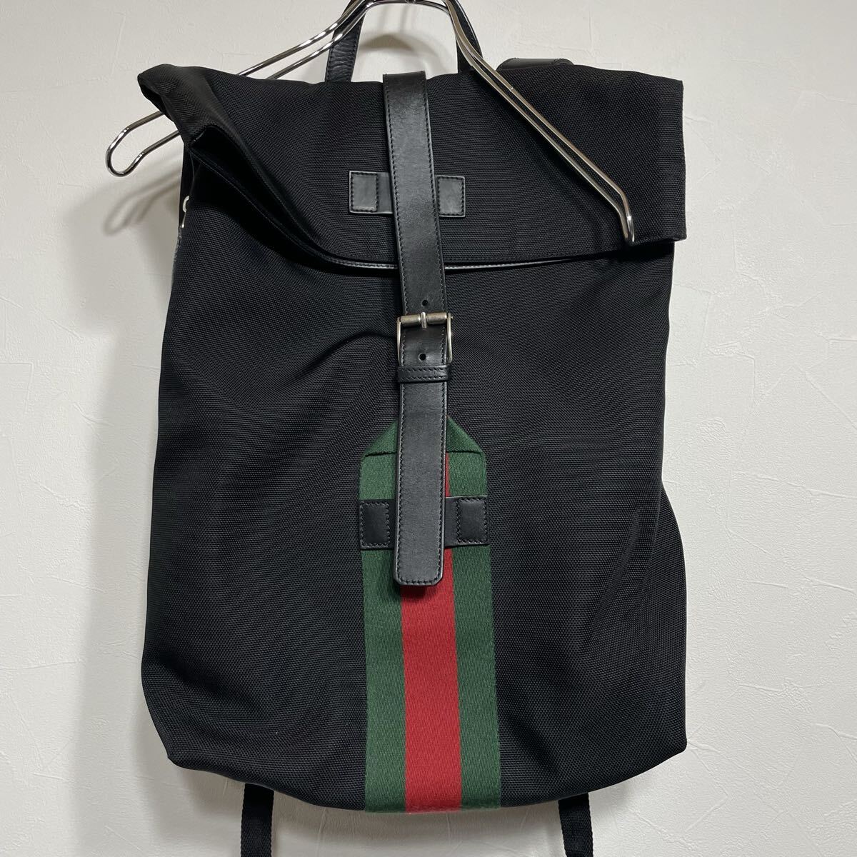 GUCCI グッチ シェリーライン バックパック デイパック リュックサック レザー リュック キャンバス ブラック レザー 大容量 _画像1