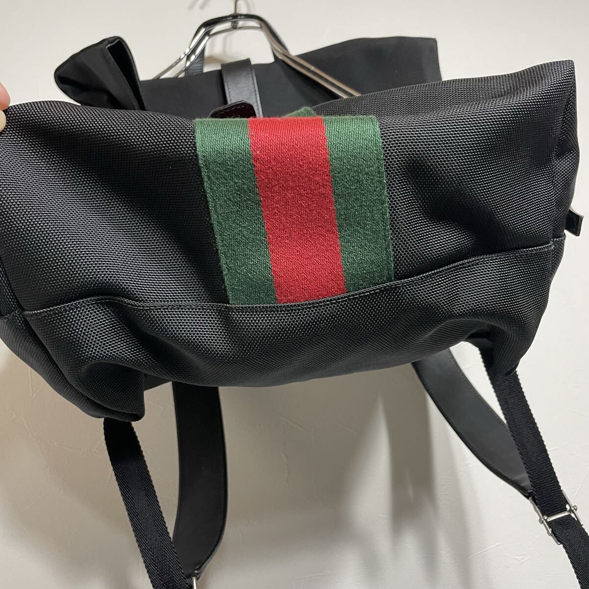 GUCCI グッチ シェリーライン バックパック デイパック リュックサック レザー リュック キャンバス ブラック レザー 大容量 _画像5