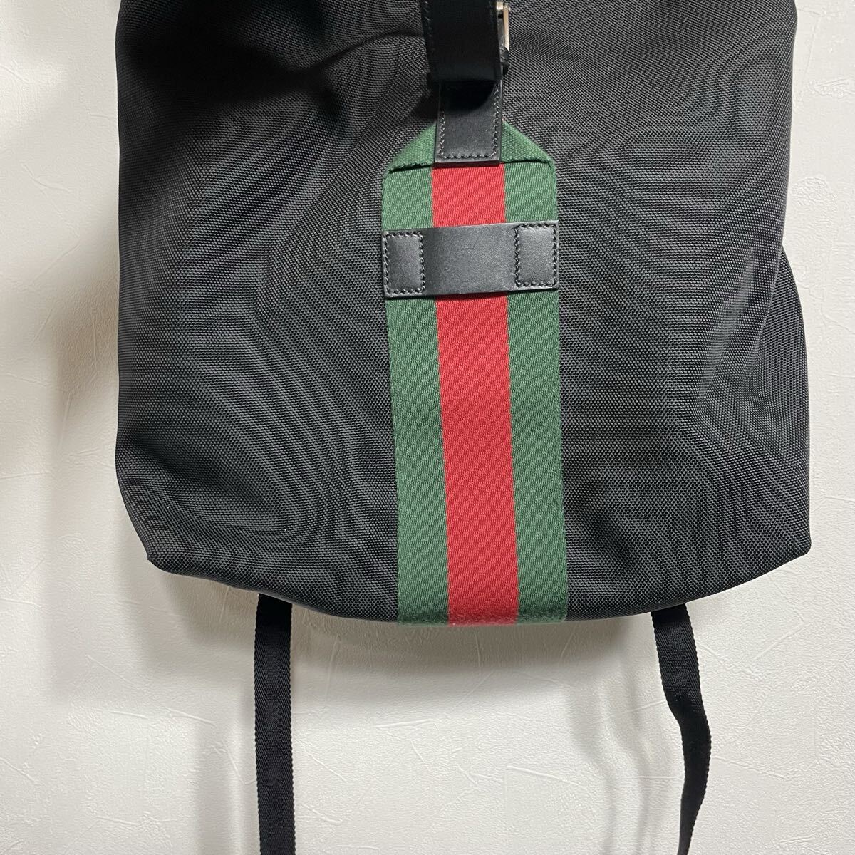 GUCCI グッチ シェリーライン バックパック デイパック リュックサック レザー リュック キャンバス ブラック レザー 大容量 _画像6