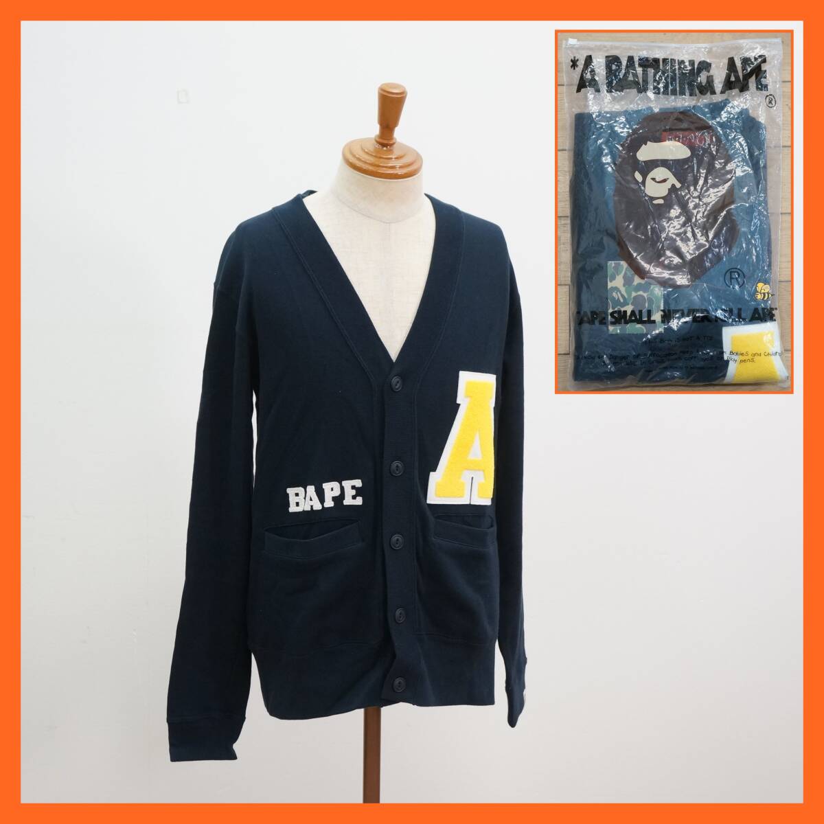 東ハ:未使用【ア ベイシング エイプ】A BATHING APE CLASSIC BAPE CARDIGAN コットン100% M カーディガン ベイプ ★送料無料★_画像1