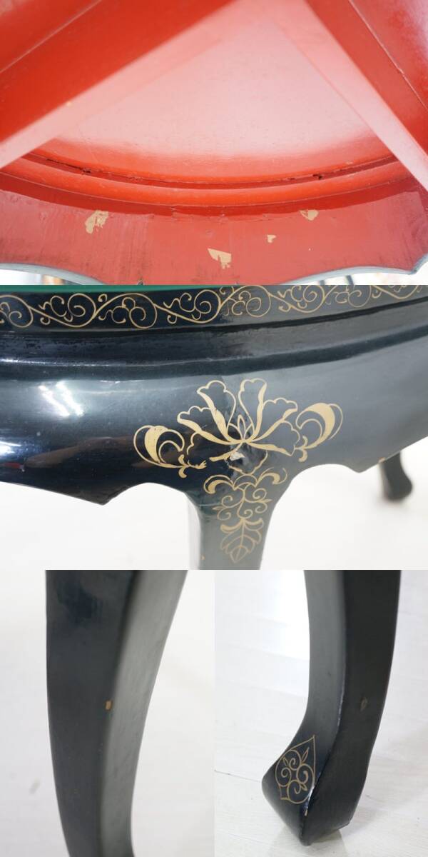 東ハ:【中国美術家具】螺鈿細工 石細工装飾 花鳥図 センターテーブル 幅約81㎝ 高さ約52㎝ ガラス天板付 丸テーブル 円卓 ローテーブル_画像10