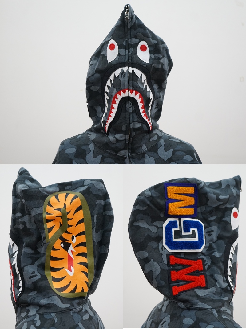 東ハ:未使用【ア ベイシング エイプ】A BATHING APE CLASSIC SHARK CAMO FULL ZIP HOODIE カモ シャーク パーカー L BAPE ★送料無料★_画像5