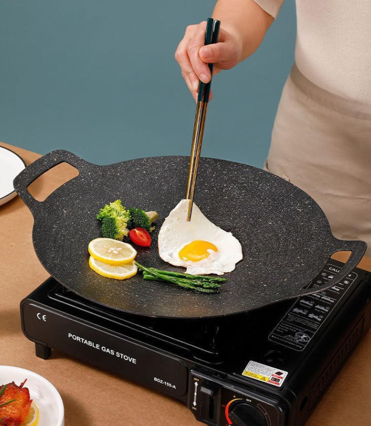 グリドル グリルパン アウトドア キャンプ 調理器具 バーベキュー 焼肉 鉄板 キャンプ 軽量 ガス 直径30cm　jn0004　_画像2