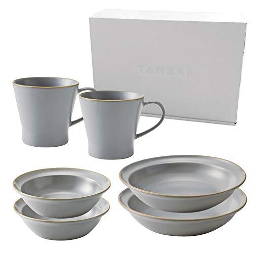 TAMAKI ペア食器セット エッジライン グレー 6点セット 電子レンジ・食洗機対応 箱入 2人用 ふたり暮らし T-_画像1