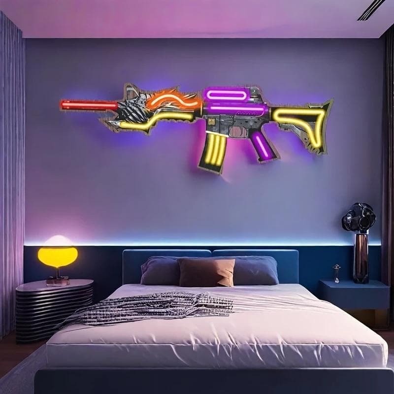 光る看板【New最安値セール】 AK47型看板 LEDネオンサイン管?ヴィンテージ