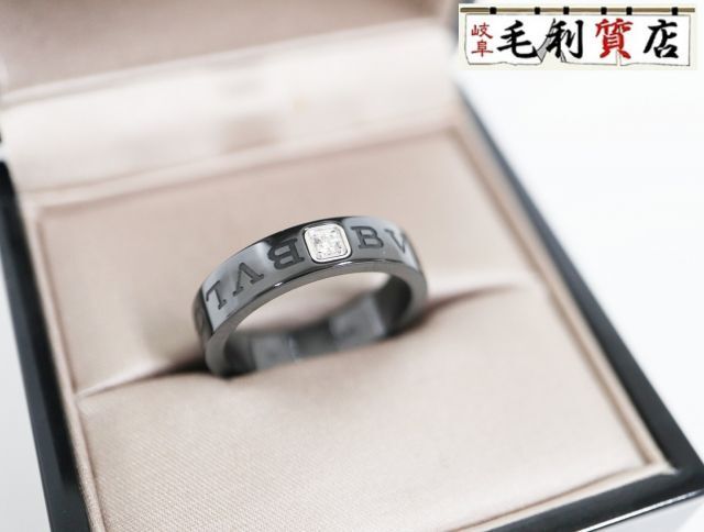ブルガリ BVLGARI ブルガリブルガリ ダブルロゴ ブラックセラミック ダイヤモンド 750WG #59 4.2g メンズ 【中古】リング_画像1