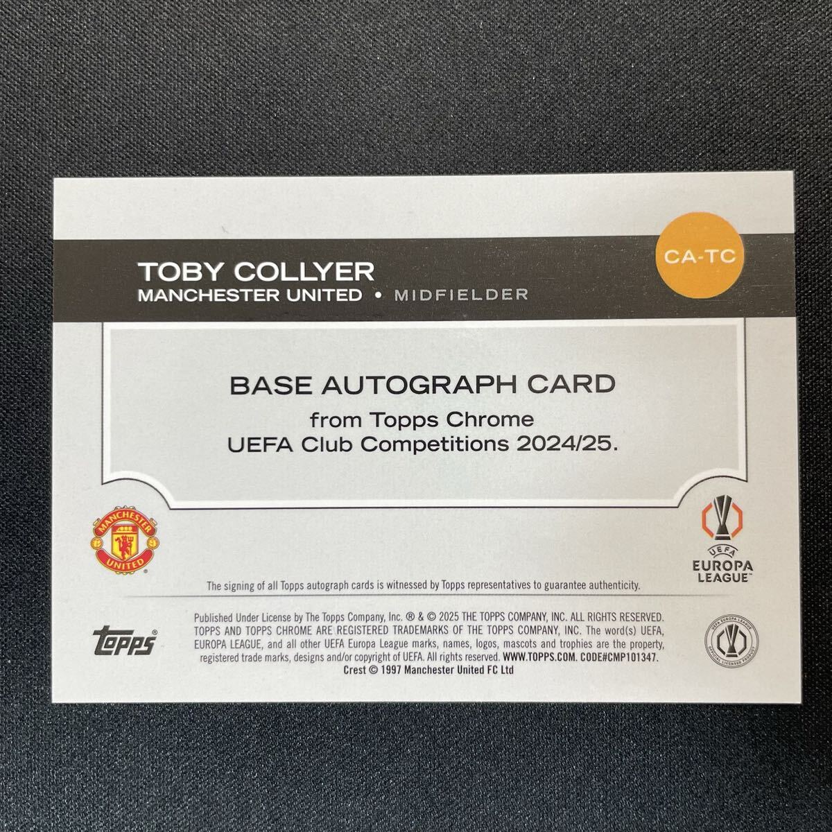 2024-25 Topps Chrome UEFA Toby Collyer Auto Manchester United RC 直筆サインカード トビー?コリアー