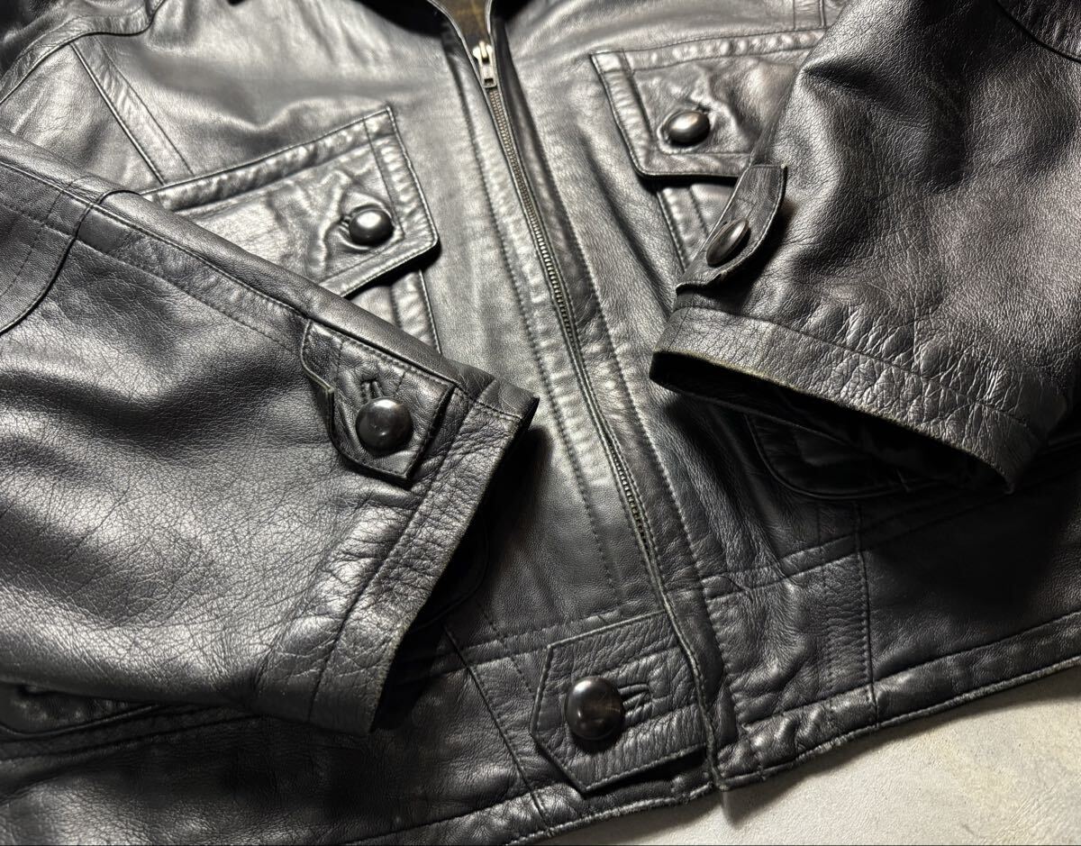 美品 希少 Nino Cerruti 80s 90s vintage レザー ブルゾン ブラック M シープレザー 羊革 本革 黒 短丈 ショート丈 ジャケット ライダース _画像6