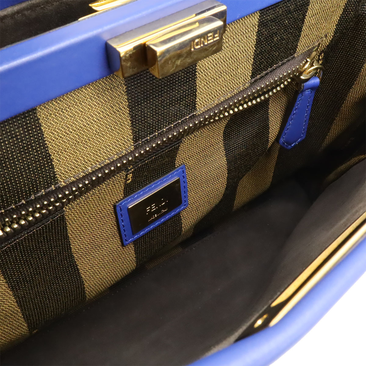 FENDI フェンディ ピーカブー レギュラー ハンドバッグ トートバッグ 2WAY ショルダーバッグ レザー ブルー 青 ゴールド金具 8BN226_画像7