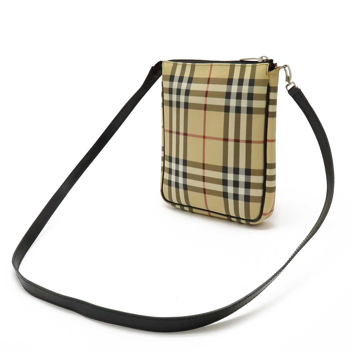 BURBERRY バーバリー ノバチェック チェック柄 ショルダーバッグ ポシェット 斜め掛け PVC レザー ベージュ ブラック 黒 ボルドー_画像2