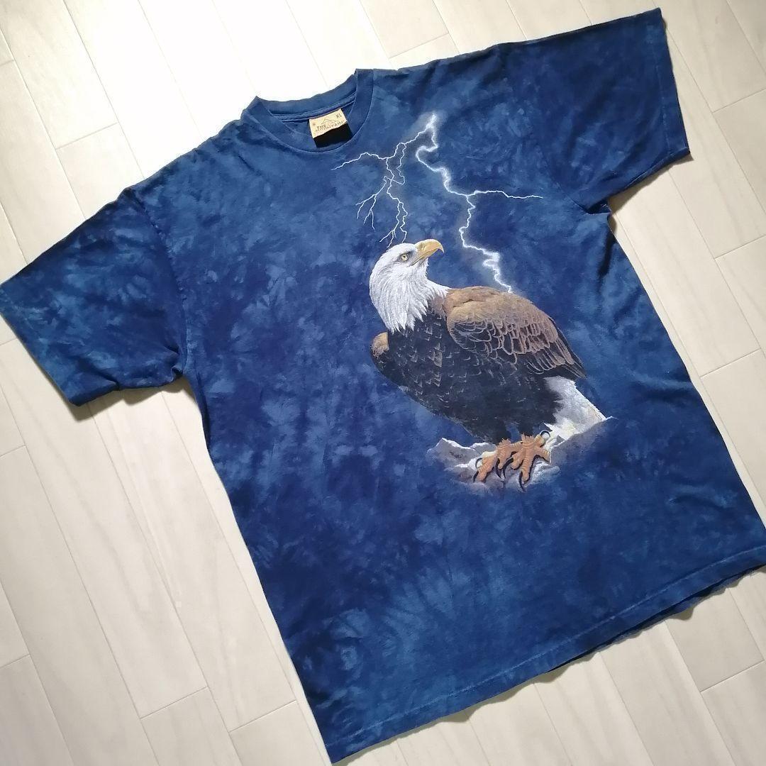THE MOUNTAIN ザマウンテン アニマルTシャツ 半袖 動物 ワシ 鷲 イーグル Eagle ネイビー タイダイ メンズXL USA 古着 1582_画像2