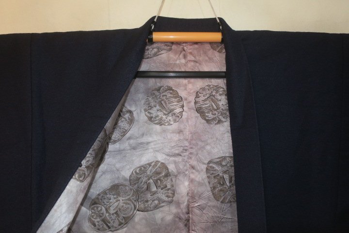 壱水3784 本絹交ぜ織お召調 男着物羽織 裄69丈145К紫紺鹿毛霞織 極美品_画像8