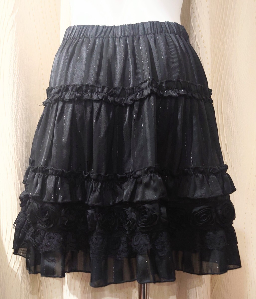 中古★axes femme レディース 黒薔薇 ひざ丈 スカート Mサイズ ドレス風(fēng) お嬢様 コーデ 女子 レディース ボトムス 匿名配送