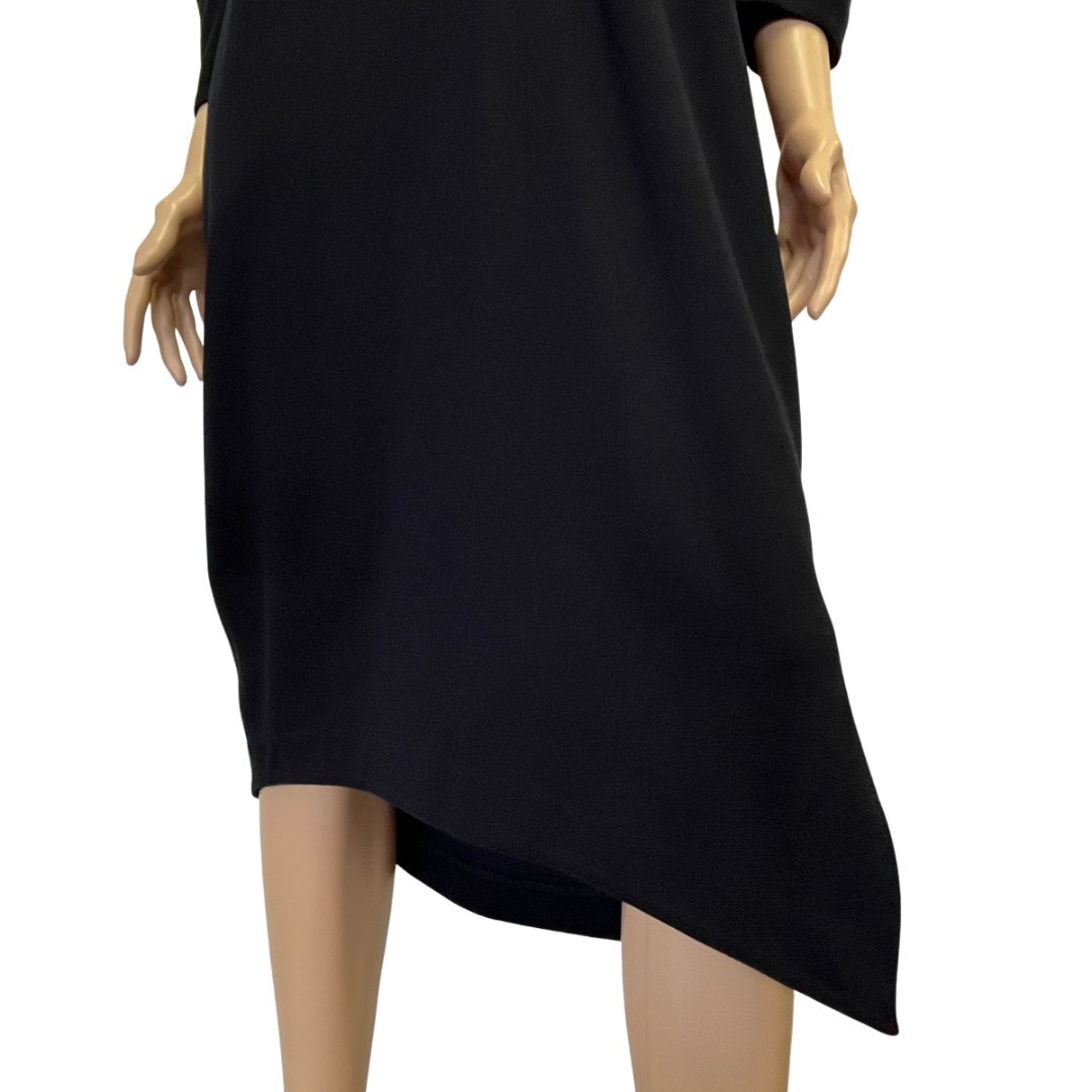 美品 ENFOLD エンフォルド ワンピース 小さいサイズ 表記 36号 S 相当 古着 紺 無地 変形デザイン ミモレ丈 タイト 秋 冬 秋冬_画像3