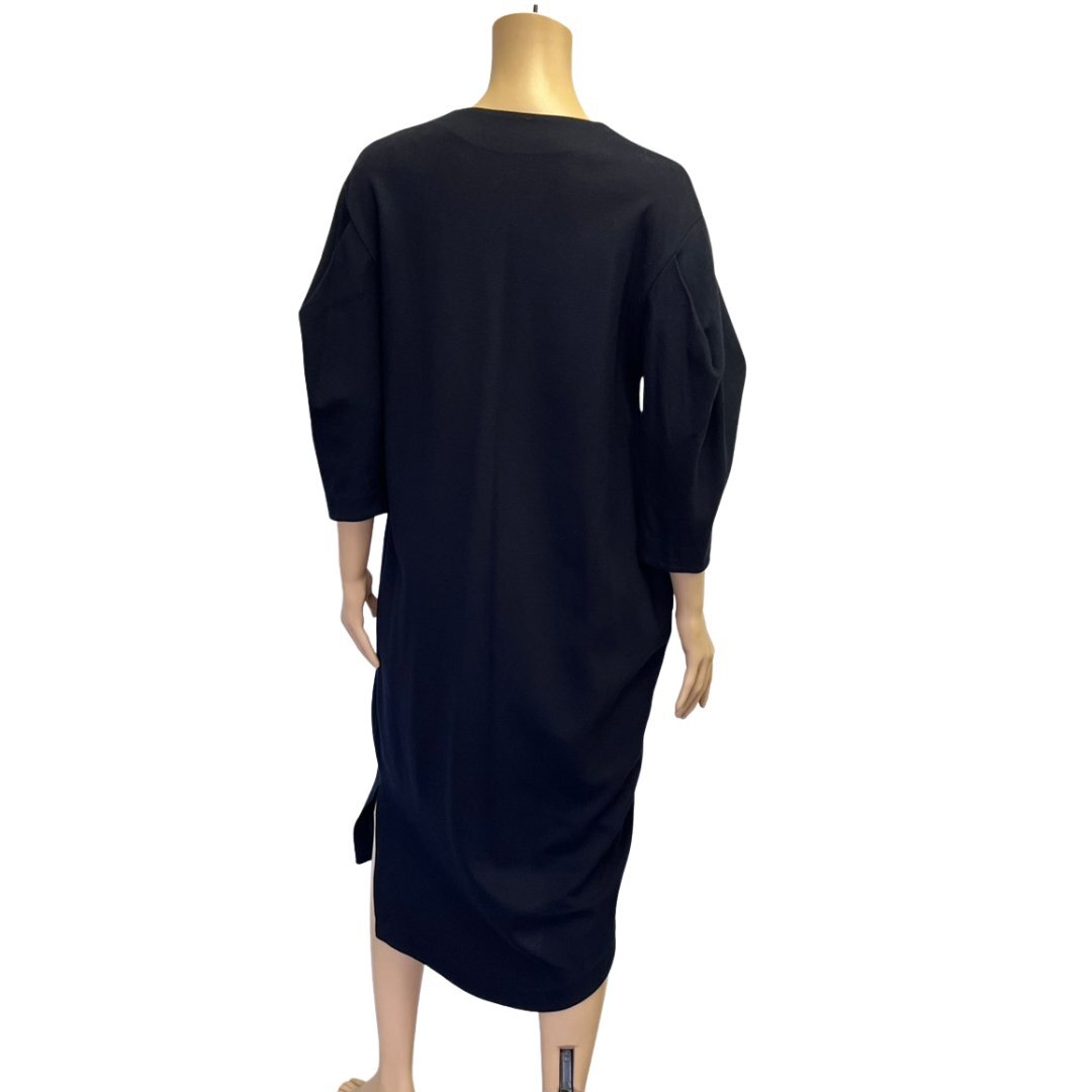 美品 ENFOLD エンフォルド ワンピース 小さいサイズ 表記 36号 S 相当 古着 紺 無地 変形デザイン ミモレ丈 タイト 秋 冬 秋冬_画像4