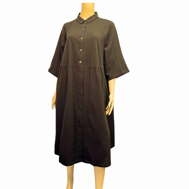 新品タグ グレープ横浜元町 grape シャツワンピース 大きいサイズ L～XL 相当 茶 ブラウン 無地 シンプル ゆったり 春 夏 レディース_画像1