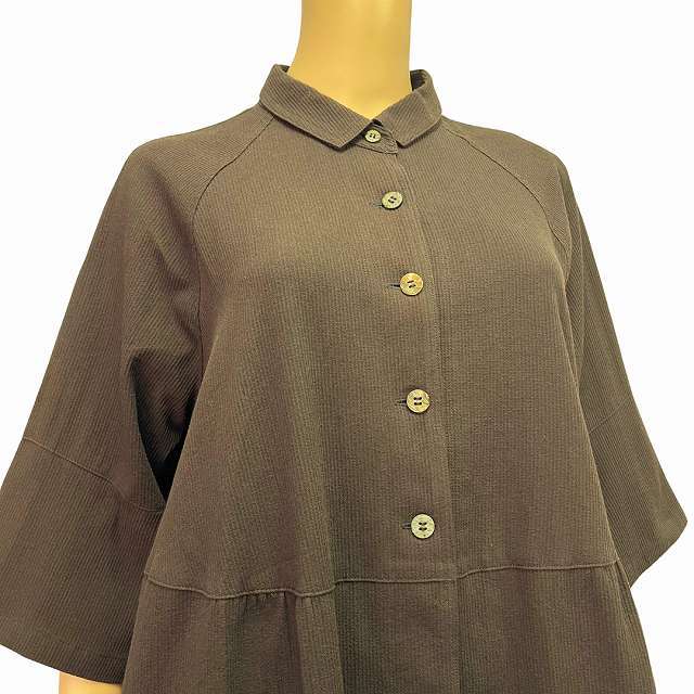 新品タグ グレープ横浜元町 grape シャツワンピース 大きいサイズ L～XL 相当 茶 ブラウン 無地 シンプル ゆったり 春 夏 レディース_画像2