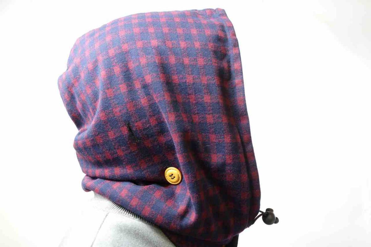 新品 NECK HOODIE 撥水加工フェイスマスク付き リバーシブルネックフーディー ヘルメット装着時にも対応 フリーサイズ レッドチェック_画像4