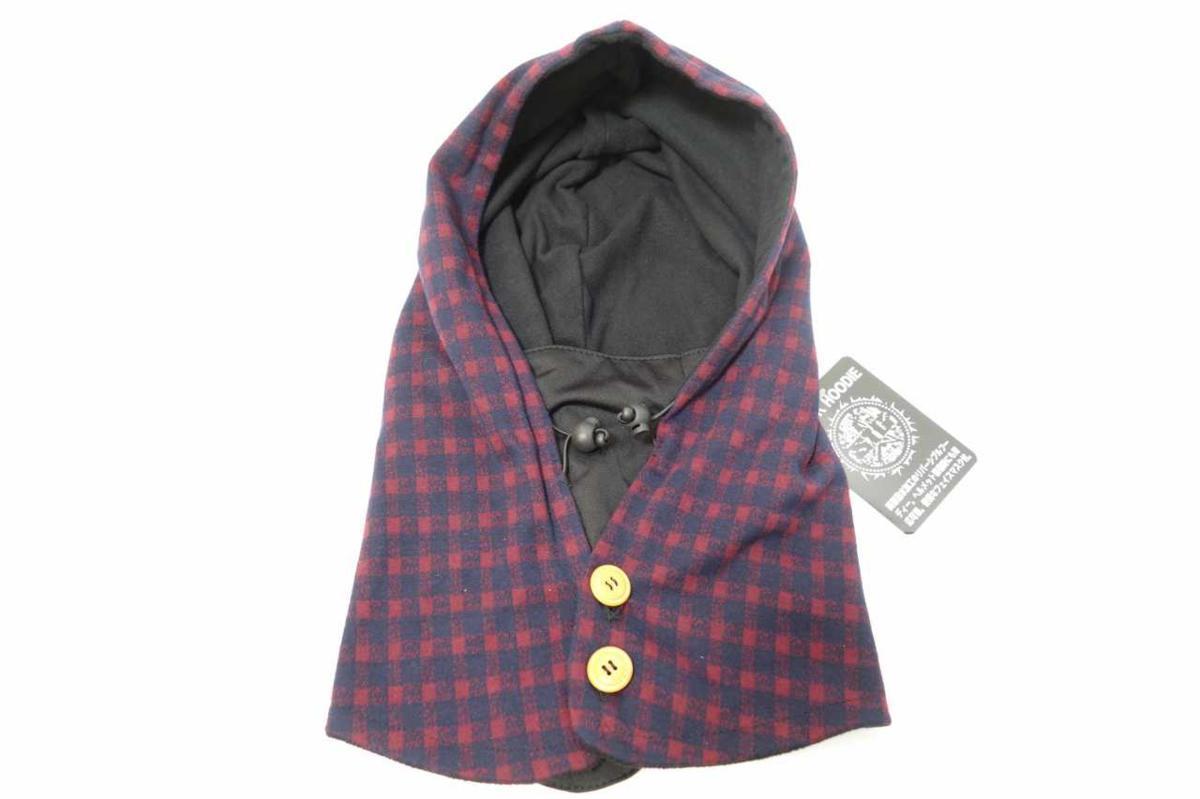 新品 NECK HOODIE 撥水加工フェイスマスク付き リバーシブルネックフーディー ヘルメット装着時にも対応 フリーサイズ レッドチェック_画像5