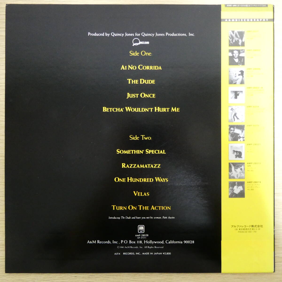 02106【LP 帯付】「クインシー・ジョーンズ / 愛のコリーダ / AMP-28028」_画像2