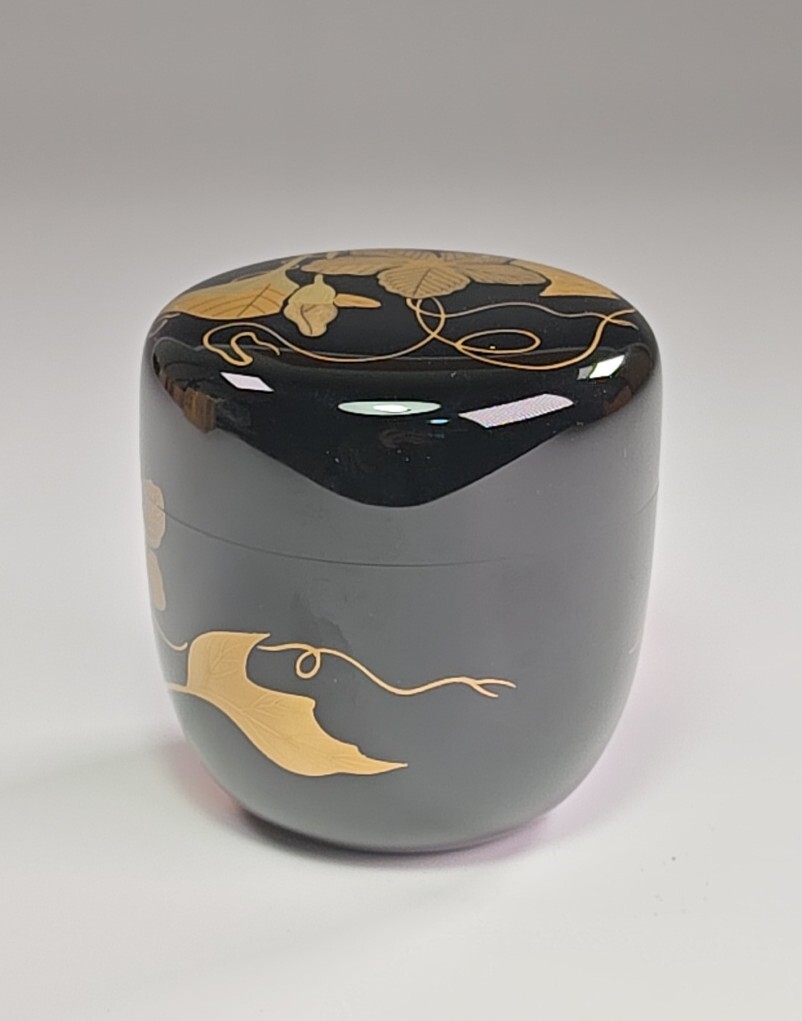 《浜村》棗『蒔絵師　蓑輪一幸』『夕顔蒔絵　中棗　共箱』茶道具　漆塗　A7_画像4