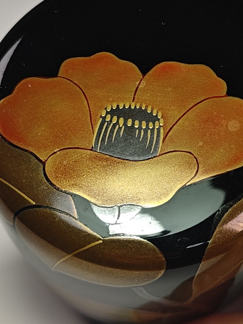 《浜村》棗『輪島塗　牧野義昭(明斎)作』『椿蒔絵　棗　共箱』茶道具　漆塗　A9_画像4