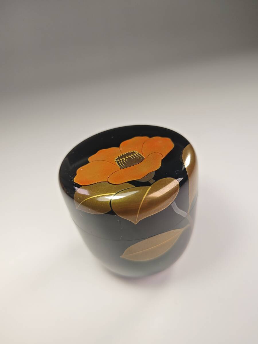 《浜村》棗『輪島塗　牧野義昭(明斎)作』『椿蒔絵　棗　共箱』茶道具　漆塗　A9_画像5