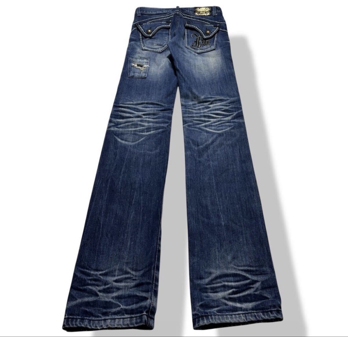 00S red pepper damaged stitch flared denim edhardy true religion Japanese Label Y2K archive opium goa kmrii lgb TORNADO MART