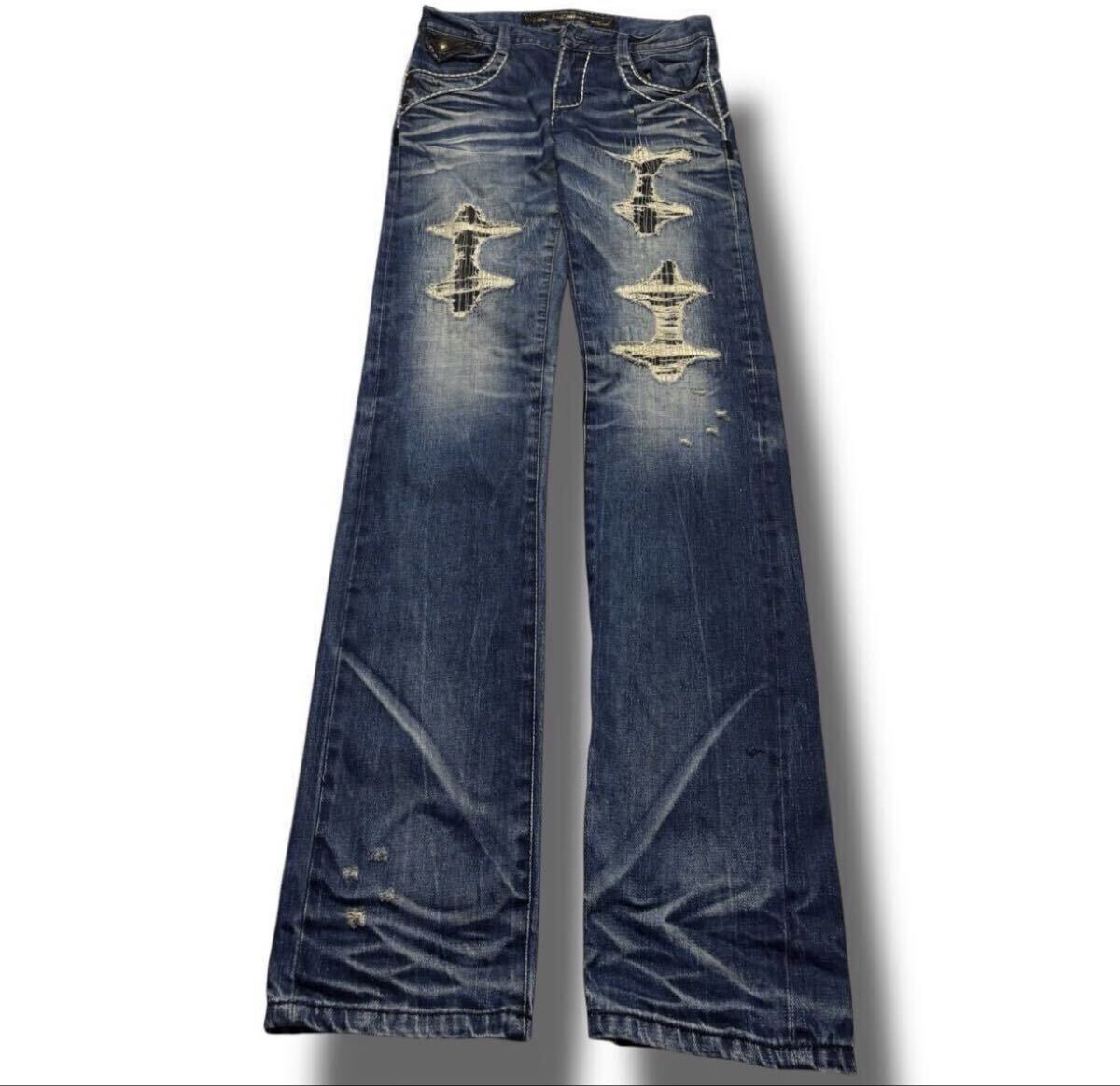 00S red pepper damaged stitch flared denim edhardy true religion Japanese Label Y2K archive opium goa kmrii lgb TORNADO MART
