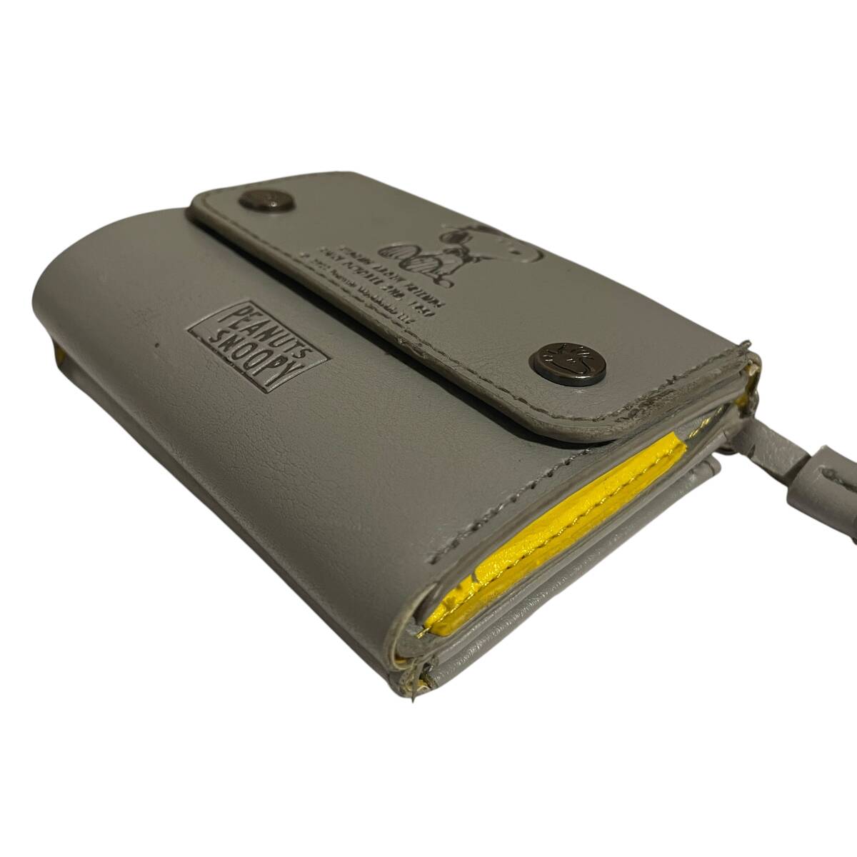 1円〜 ◇美品 格安スタート◇ PEANUTS SNOOPY オールレザー グレー ロゴ 三つ折り 折りたたみ 二つ折り 財布 コンパクトウォレット _画像3