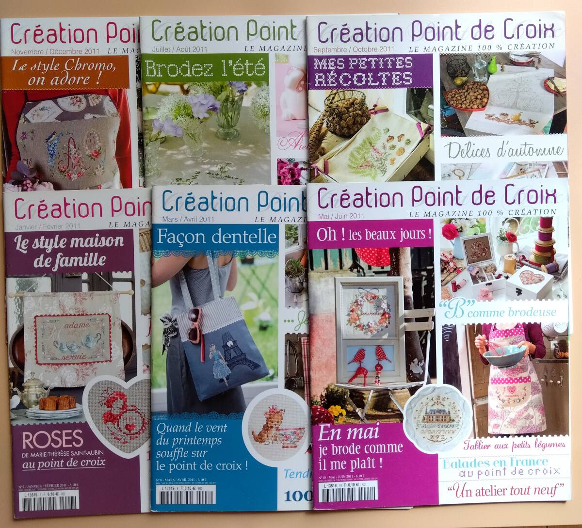 難あり・クロスステッチ洋雑誌 図案集 6冊 CREATION POINT DE CROIX 2011年_画像1
