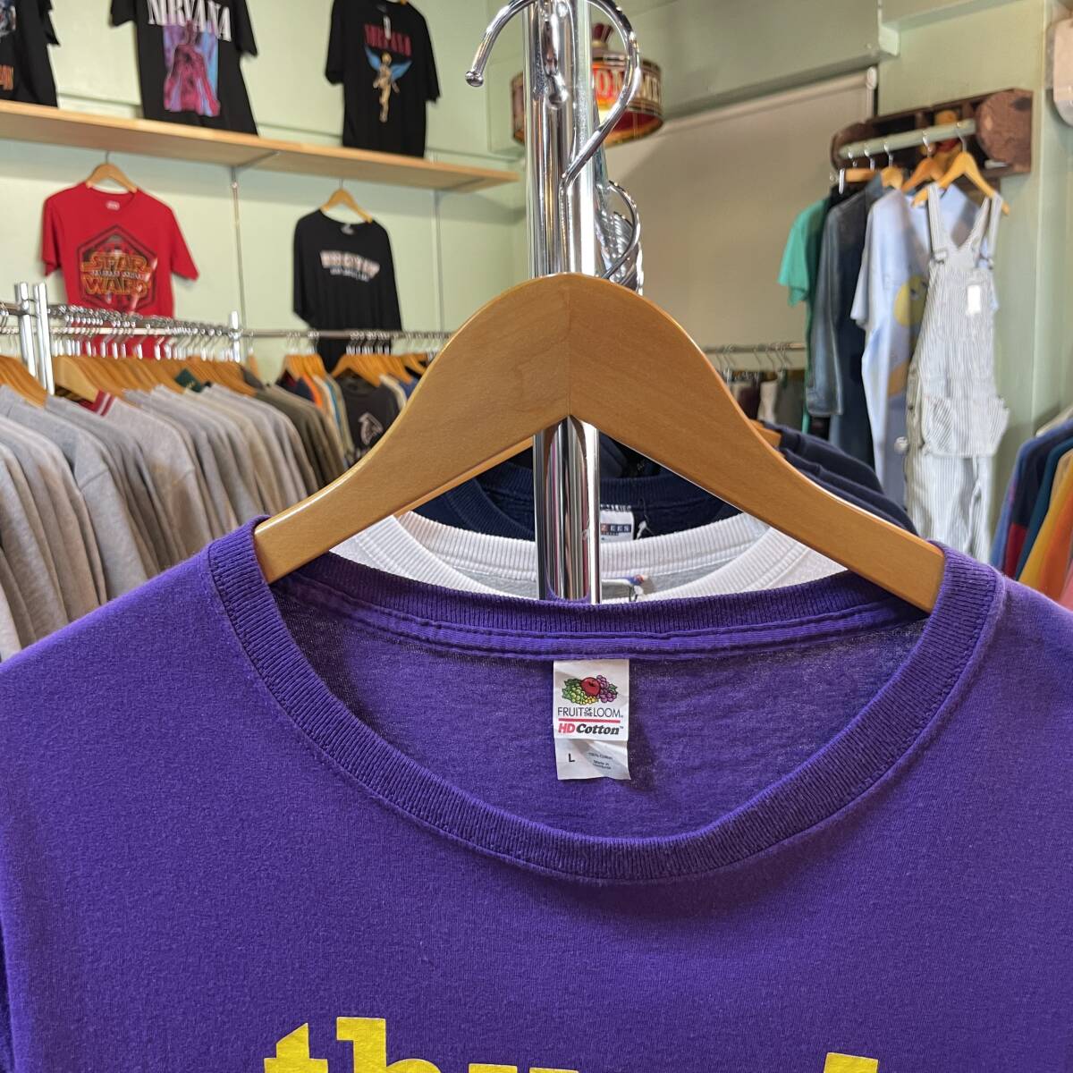 USA 古着 サムズアップ プラネットフィットネス Tシャツ プリント パープル メンズL クルーネック BA2595_画像3