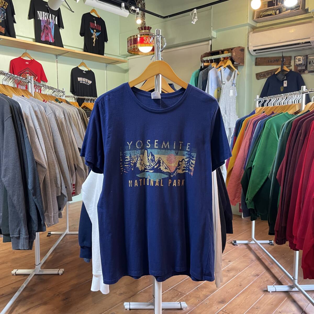 USA 古着 ヨセミテ国立公園 Tシャツ プリント ネイビー メンズXL クルーネック BA2597_画像1