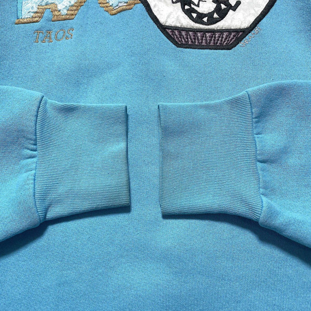 USA 古着 90S USA製 ヴィンテージ ニューメキシコ州 タオス クルーネック スウェット トレーナー メンズXL ターコイズ BD0404_画像5